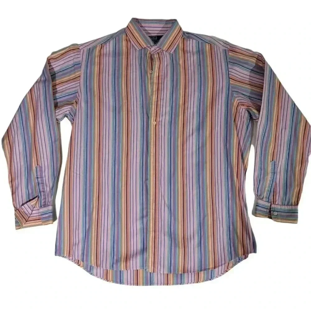 Ralph Lauren Polo Shirt Westerton Pink Multi 100% Cotton Shirt Casual Size Large